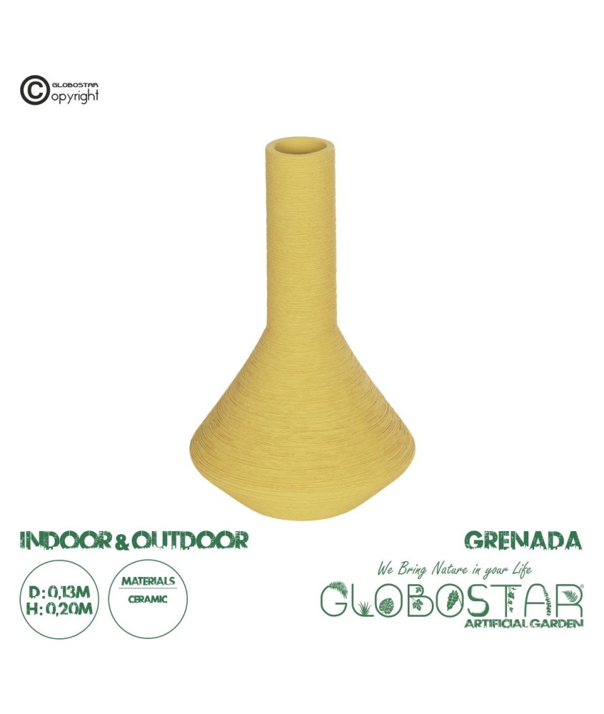 GloboStar® Artificial Garden GRENADA 21281 Διακοσμητικό Κεραμικό Βάζo Κίτρινο Π13 x Μ13 x Υ20cm